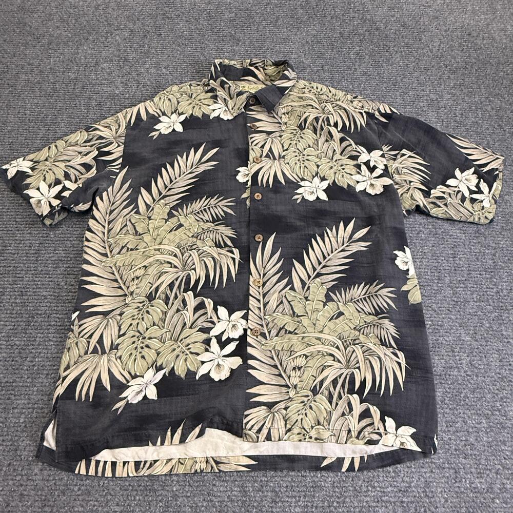 VTG Kahala Hawaiian Shirt Mens 2XL Black Floral Silk Button Up Hawaiian Aloha